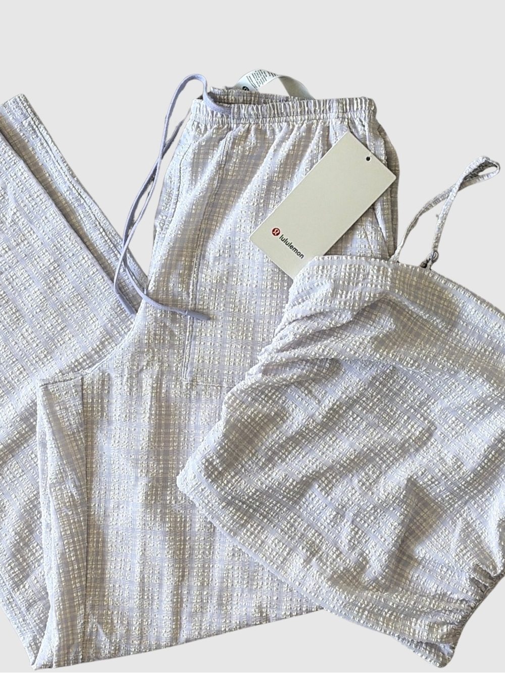 NWT Lululemon 2 Piece Set Vacay Ready Seersucker Check Pant + Strappy Tank Top